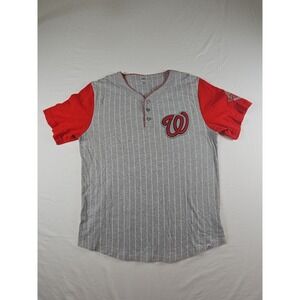 Majestic MBL Washington Nationals Jersey Gray Pinstripes Youth Large